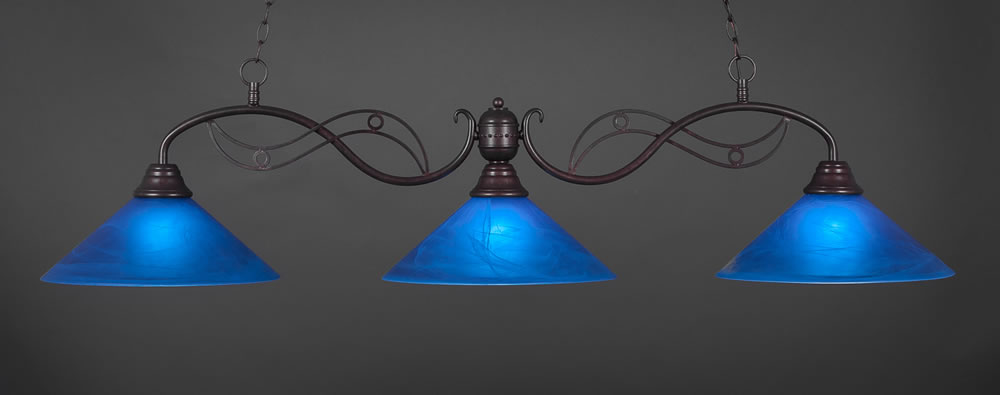 Jazz 3 Light Bar Shown In Bronze Finish With 16" Blue Italian Glass