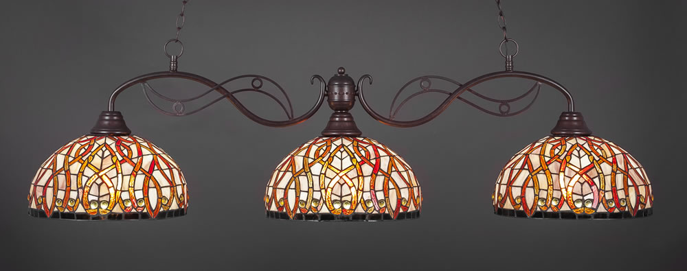 Jazz 3 Light Billiard Light Shown In Bronze Finish With 15" Persian Nites Tiffany Glass