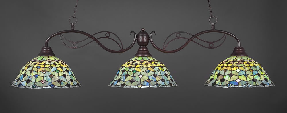 Jazz 3 Light Bar Shown In Bronze Finish With 16" Crescent Tiffany Glass