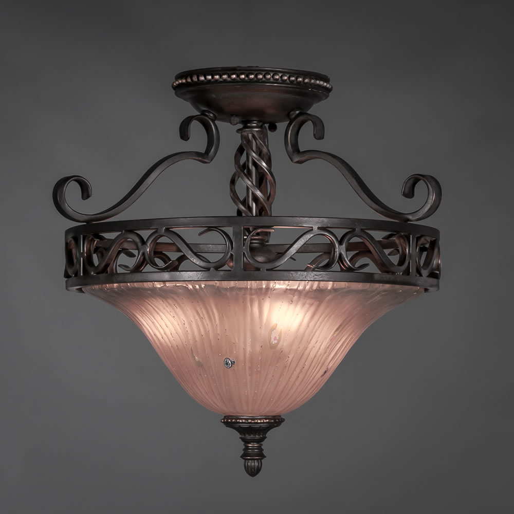 Eleganté Semi-Flush With 3 Bulbs Shown In Dark Granite Finish With Amber Crystal Glass