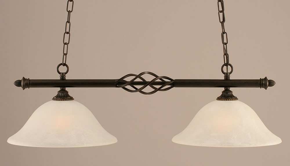 Eleganté 2 Light Island Light Shown In Dark Granite Finish With 12" White Marble Glass