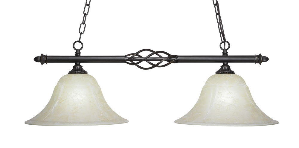 Eleganté 2 Light Island Light Shown In Dark Granite Finish With 14" Amber Marble Glass