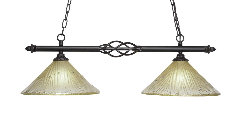 Eleganté 2 Light Island Light Shown In Dark Granite Finish With 12" Amber Crystal Glass