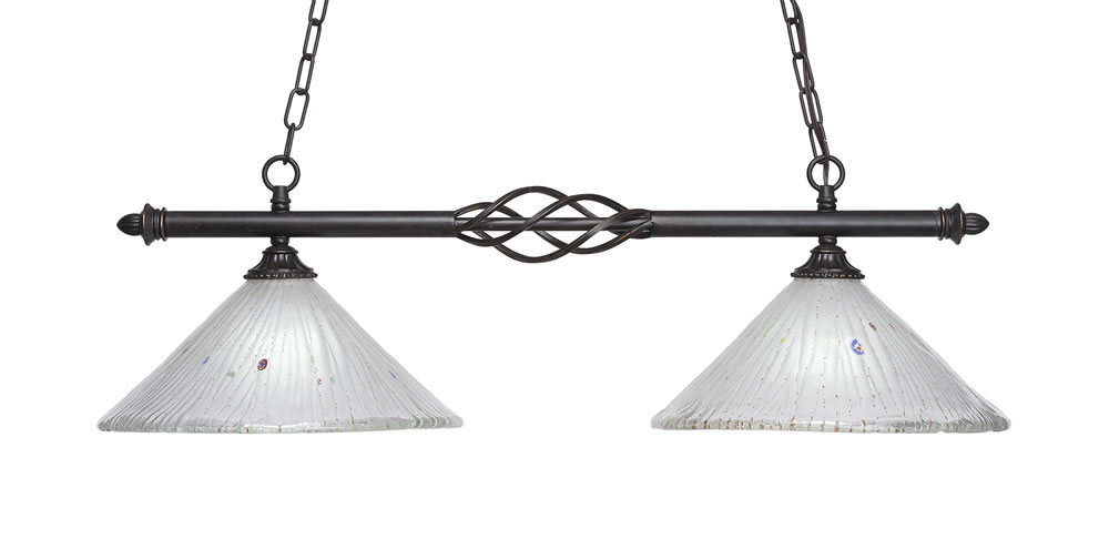 Eleganté 2 Light Island Light Shown In Dark Granite Finish With 12" Frosted Crystal Glass
