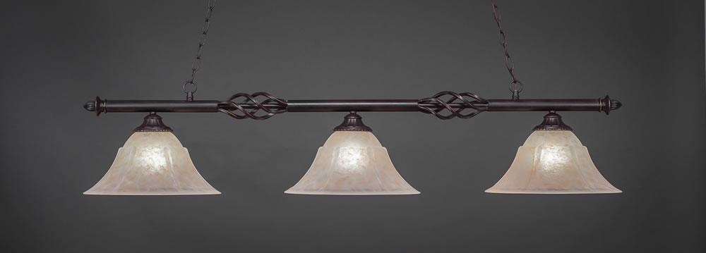 Eleganté 3 Light Billiard Light Shown In Dark Granite Finish With 14" Amber Marble Glass