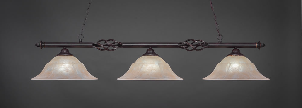 Eleganté 3 Light Billiard Light Shown In Dark Granite Finish With 16" Amber Marble Glass