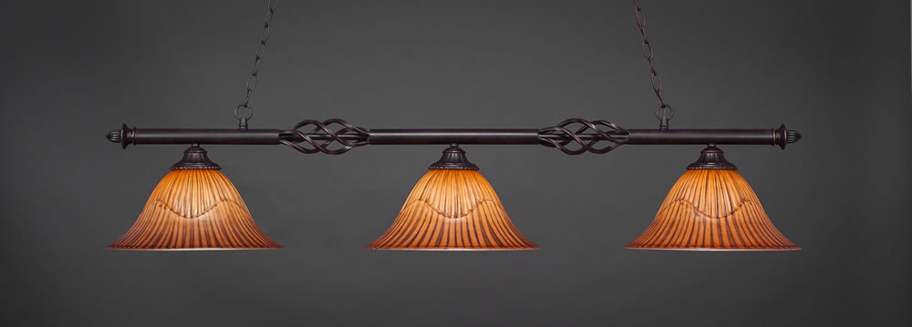 Eleganté 3 Light Billiard Light Shown In Dark Granite Finish With 14" Tiger Glass