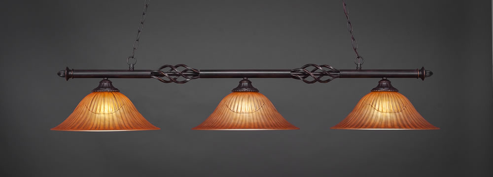 Eleganté 3 Light Billiard Light Shown In Dark Granite Finish With 16" Tiger Glass