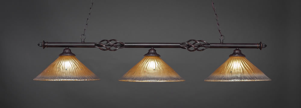 Eleganté 3 Light Billiard Light Shown In Dark Granite Finish With 16" Amber Crystal Glass