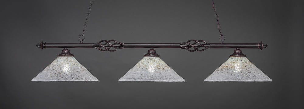 Eleganté 3 Light Billiard Light Shown In Dark Granite Finish With 16" Gold Ice Glass
