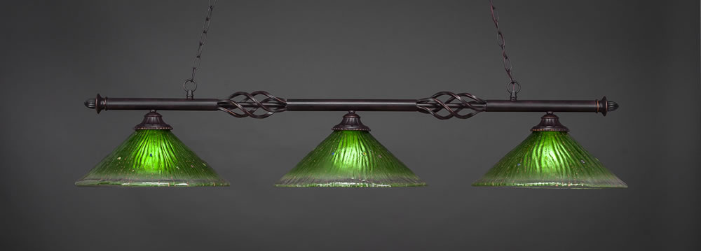 Eleganté 3 Light Billiard Light Shown In Dark Granite Finish With 16" Kiwi Green Crystal Glass