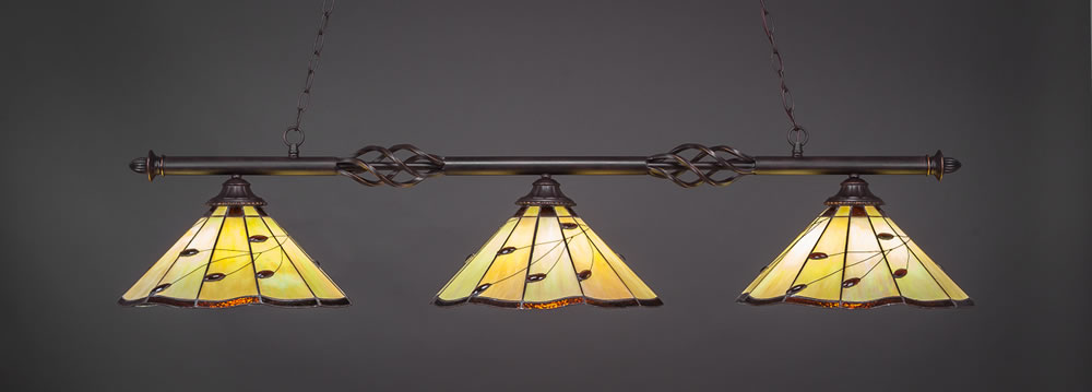 Eleganté 3 Light Billiard Light Shown In Dark Granite Finish With 16" Autumn Leaves Tiffany Glass