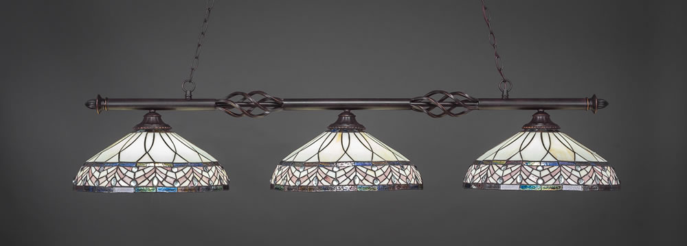 Eleganté 3 Light Billiard Light Shown In Dark Granite Finish With 16" Royal Merlot Tiffany Glass