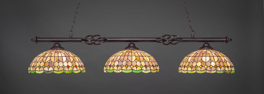 Eleganté 3 Light Billiard Light Shown In Dark Granite Finish With 15" Rosetta Tiffany Glass