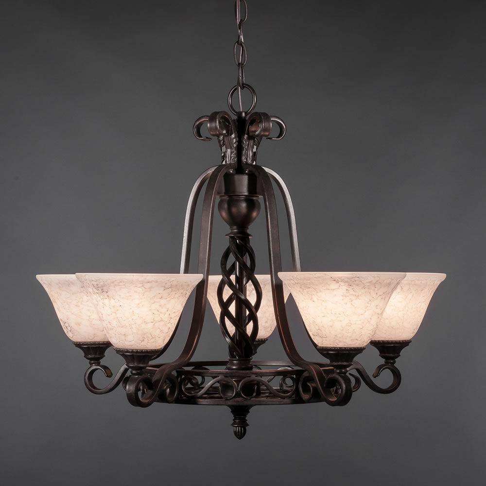 Eleganté 5 Light Chandelier Shown In Dark Granite Finish With 7" Italian Marble Glass