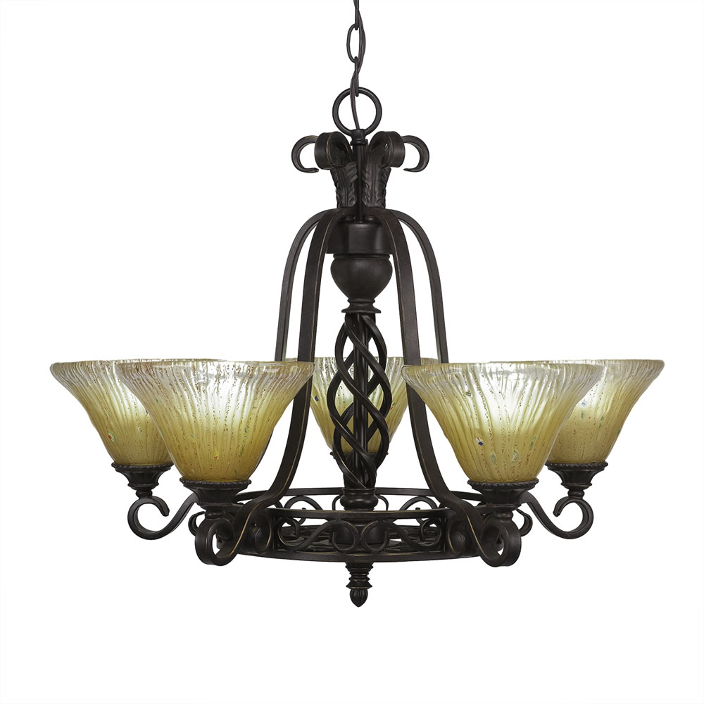 Eleganté 5 Light Chandelier Shown In Dark Granite Finish With 7" Amber Crystal Glass