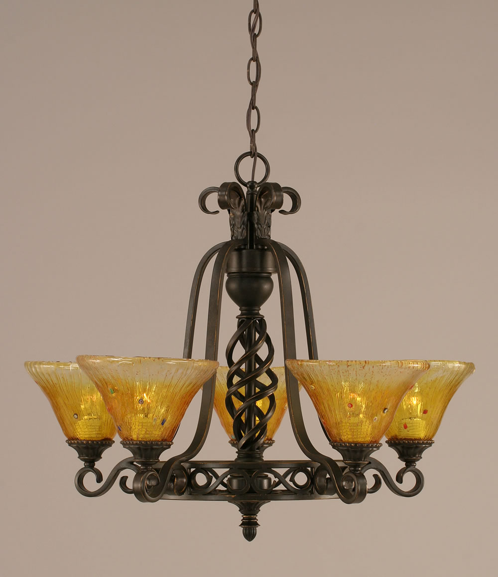 Eleganté 5 Light Chandelier Shown In Dark Granite Finish With 7" Gold Champagne Crystal Glass