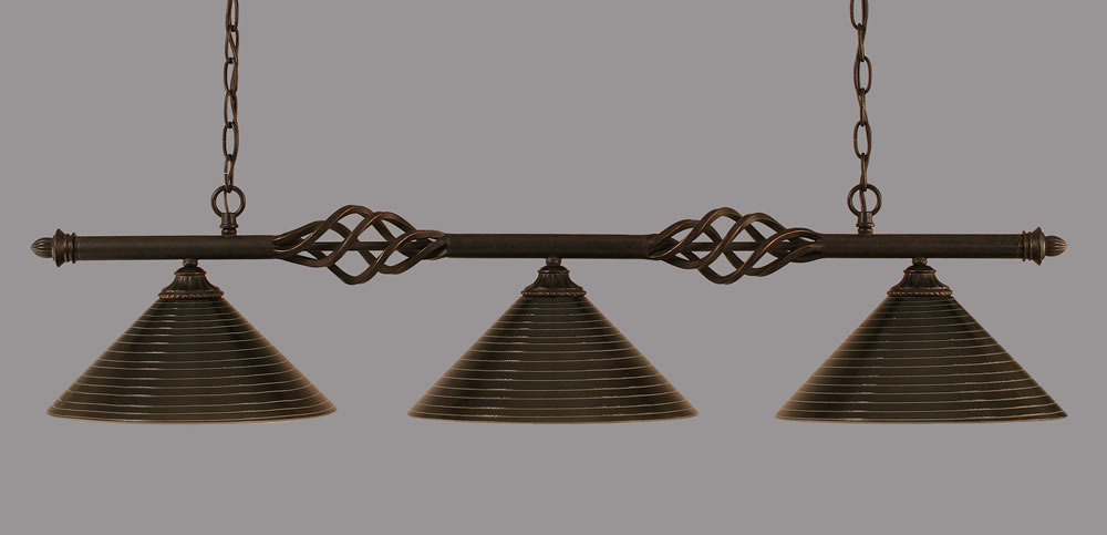 Eleganté 3 Light Island Light With 12" Charcoal Spiral Glass
