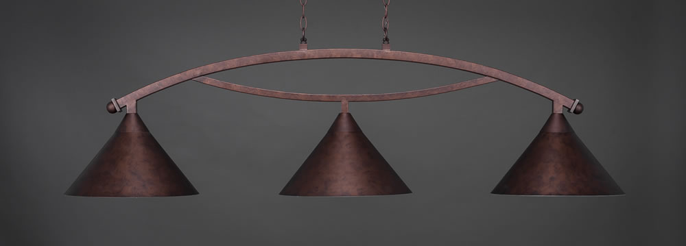 Bow 3 Light Bar Shown In Bronze Finish With 14" Bronze Cone Metal Shade