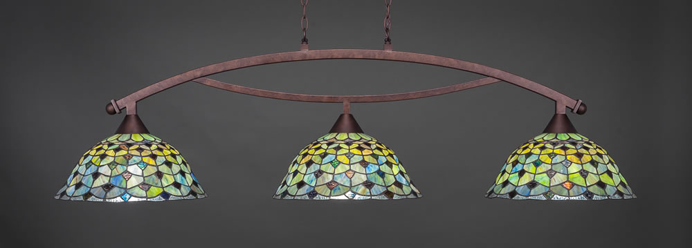 Bow 3 Light Bar Shown In Bronze Finish With 16" Crescent Tiffany Glass