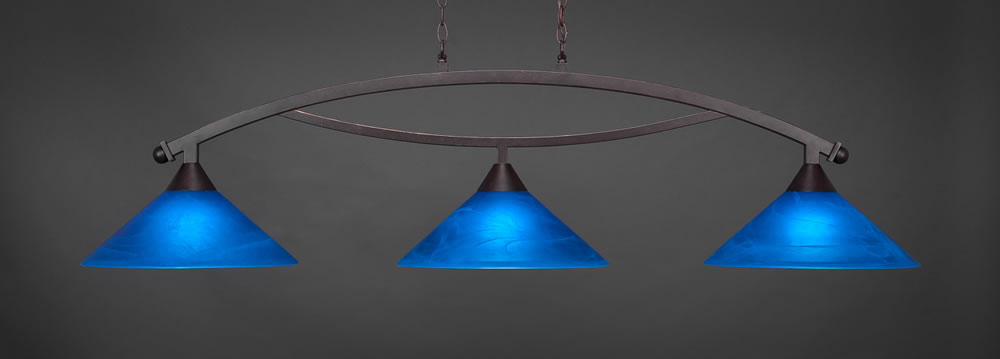 Bow 3 Light Bar Shown In Dark Granite Finish With 16" Blue Italian Glass