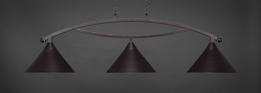 Bow 3 Light Bar Shown In Dark Granite Finish With 14" Dark Granite Cone Metal Shade