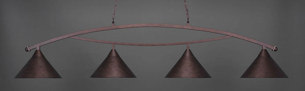 Bow 4 Light Bar Shown In Bronze Finish With 14" Bronze Cone Metal Shade