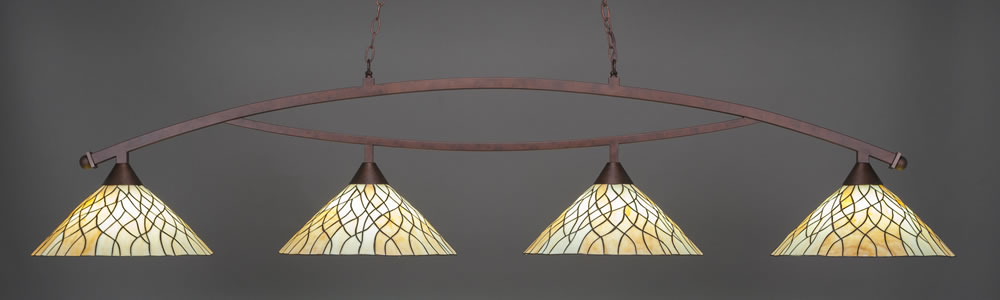 Bow 4 Light Bar Shown In Bronze Finish With 16" Sandhill Tiffany Glass