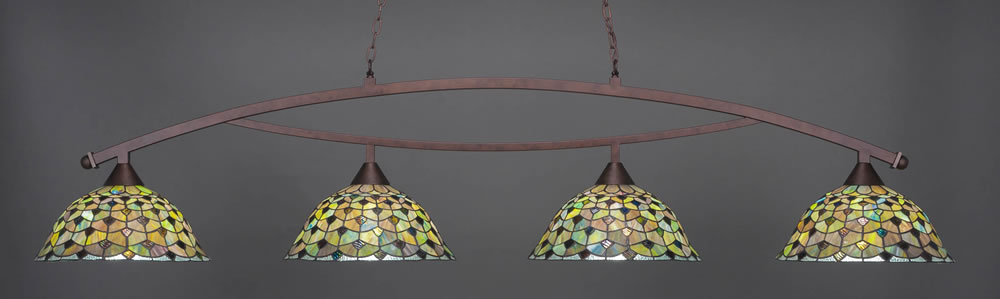 Bow 4 Light Bar Shown In Bronze Finish With 16" Crescent Tiffany Glass