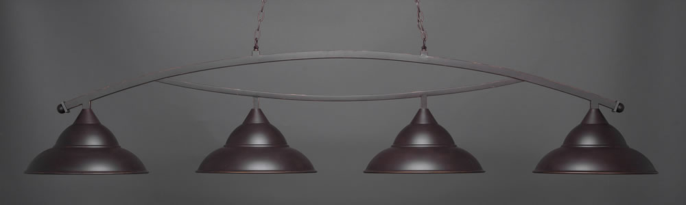 Bow 4 Light Bar Shown In Dark Granite Finish With 16" Dark Granite Double Bubble Metal Shade