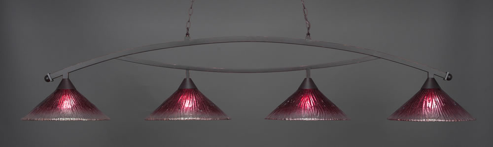 Bow 4 Light Bar Shown In Dark Granite Finish With 16" Wine Crystal Glass