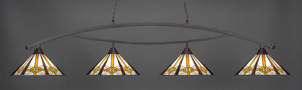 Bow 4 Light Bar Shown In Dark Granite Finish With 16" Hampton Tiffany Glass