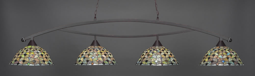 Bow 4 Light Bar Shown In Dark Granite Finish With 16" Crescent Tiffany Glass