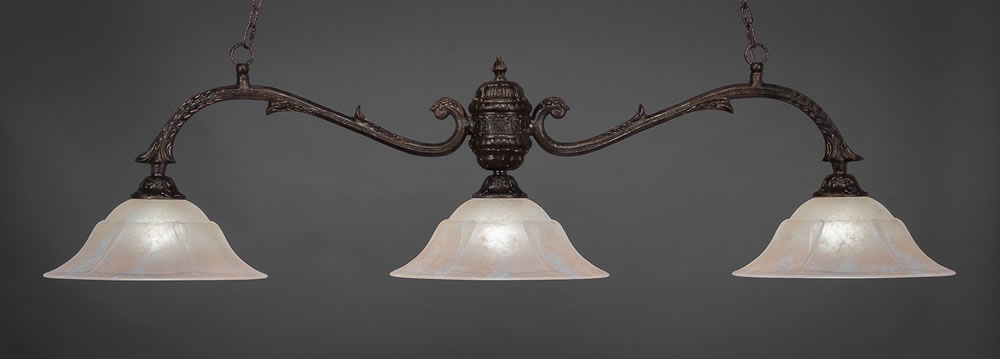 Octopus 3 Light Billiard Light Shown In Bronze Finish With 16" Amber Marble Glass