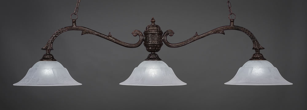 Octopus 3 Light Billiard Light Shown In Bronze Finish With 16" White Marble Glass