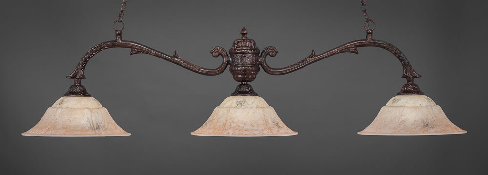 Octopus 3 Light Billiard Light Shown In Bronze Finish With 16" Italian Marble Glass