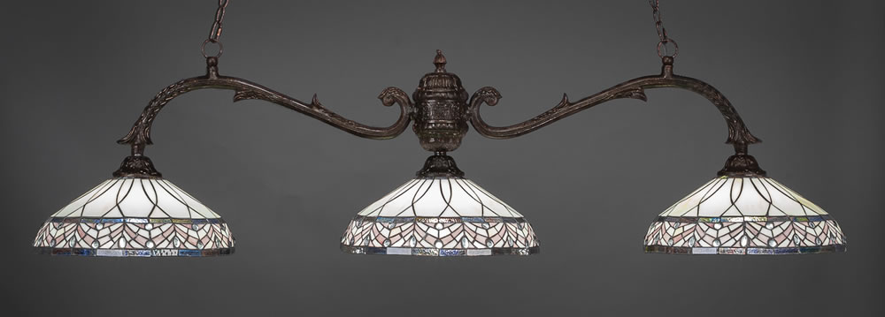 Octopus 3 Light Billiard Light Shown In Bronze Finish With 16" Royal Merlot Tiffany Glass