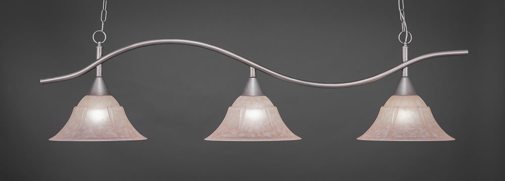 Swoop 3 Light Bar Shown In Brushed Nickel Finish With 14" Italian Marble Glass