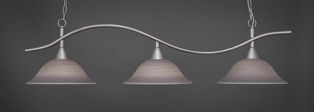 Swoop 3 Light Bar Shown In Brushed Nickel Finish With 16" Gray Linen Glass