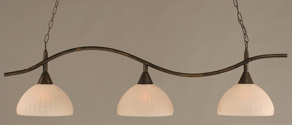 Swoop 3 Light Billiard Light Shown In Bronze Finish With 14" Rosetta Pumpkin Glass