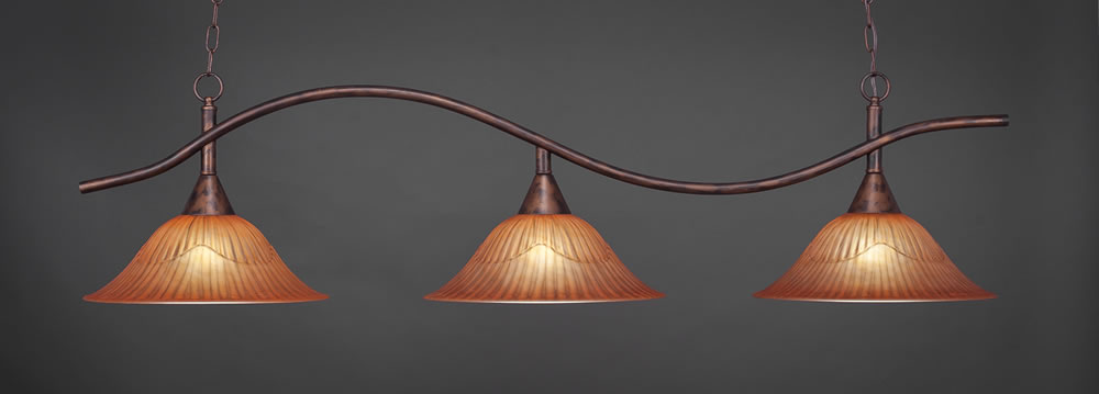 Swoop 3 Light Billiard Light Shown In Bronze Finish With 16" Tiger Glass