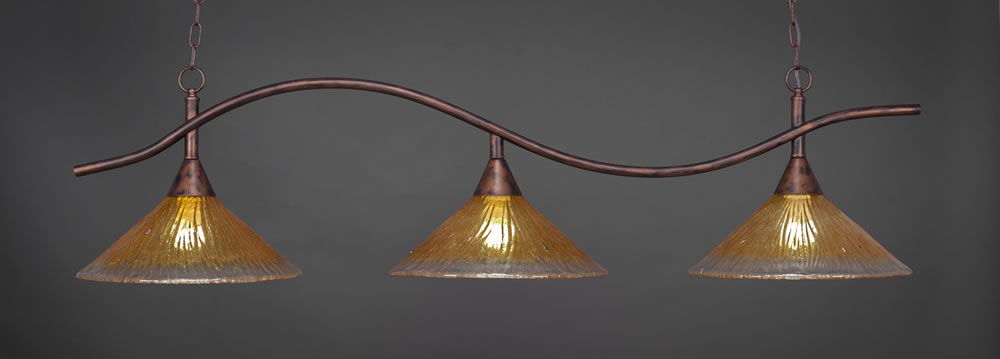 Swoop 3 Light Billiard Light Shown In Bronze Finish With 16" Gold Champagne Crystal Glass