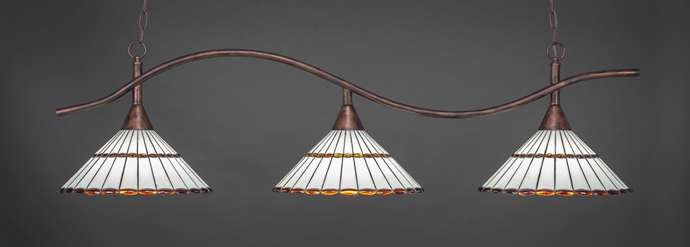 Swoop 3 Light Billiard Light Shown In Bronze Finish With 15.5" Honey Glass & Amber Brown Tiffany Glass
