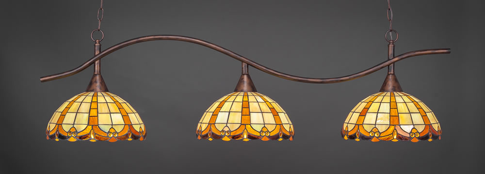 Swoop 3 Light Billiard Light Shown In Bronze Finish With 14.5" Butterscotch Tiffany Glass