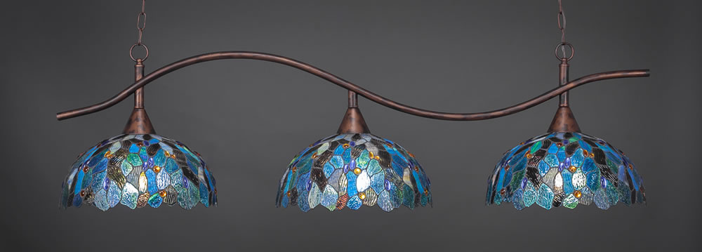 Swoop 3 Light Billiard Light Shown In Bronze Finish With 16" Blue Mosaic Tiffany Glass