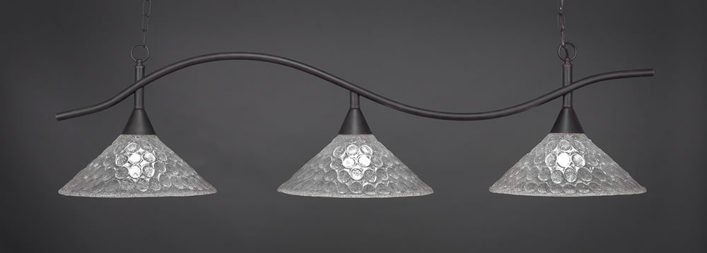 Swoop 3 Light Billiard Light Shown In Dark Granite Finish With 16" Italian Bubble Glass