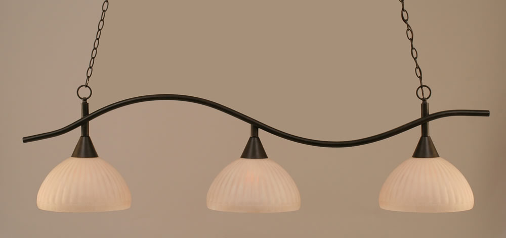 Swoop 3 Light Billiard Light Shown In Dark Granite Finish With 14" Frosted Turtle Glass