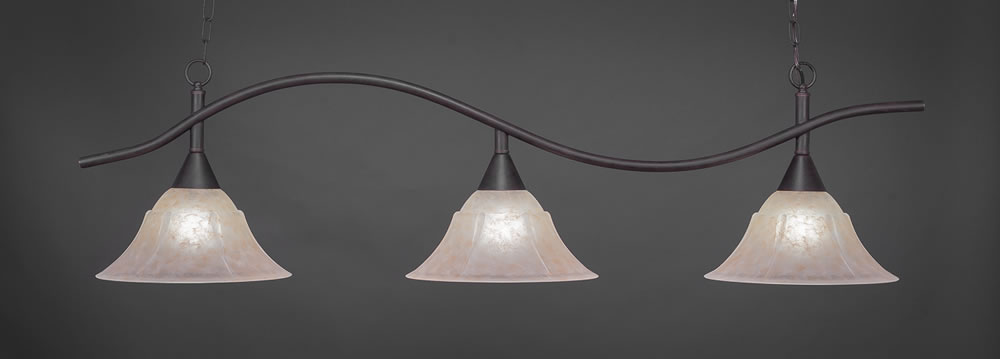 Swoop 3 Light Billiard Light Shown In Dark Granite Finish With 14" Amber Marble Glass