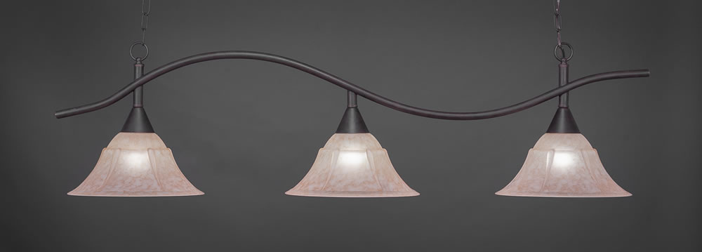 Swoop 3 Light Billiard Light Shown In Dark Granite Finish With 14" Italian Marble Glass