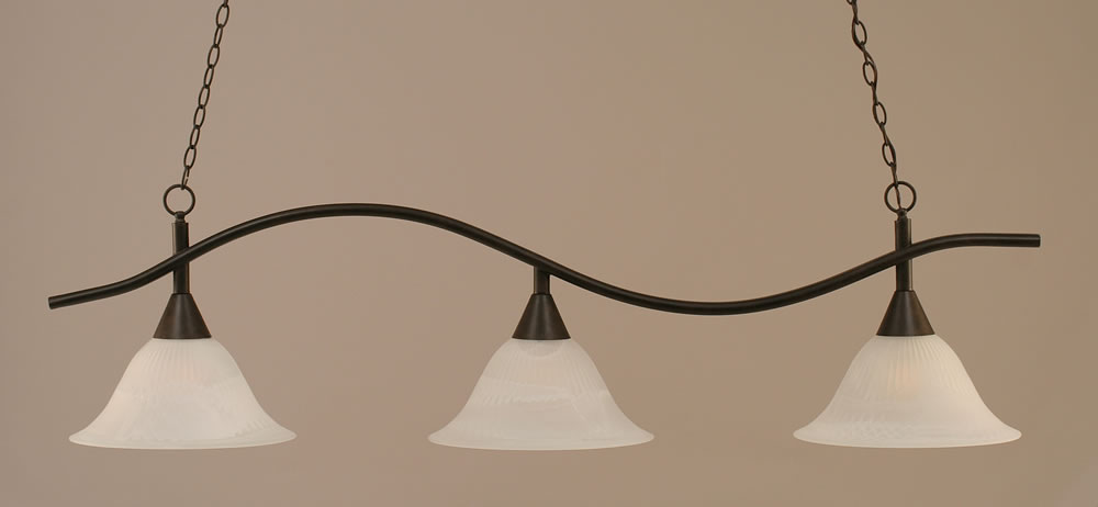 Swoop 3 Light Billiard Light Shown In Dark Granite Finish With 14" White Alabaster Glass